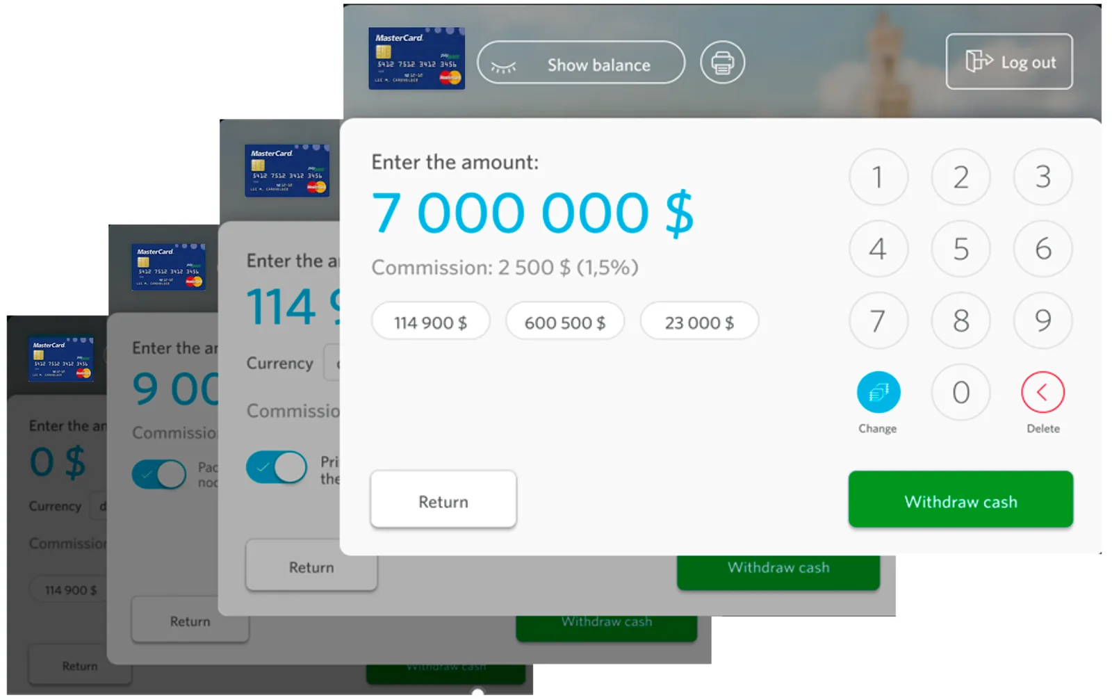 UTM Vision Connect customer interface on the ATM